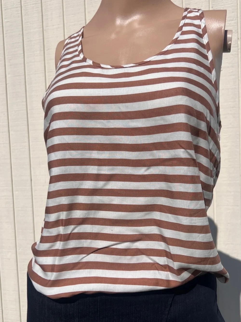Brown & White Striped Tank Top | Casual Sleeveless Blouse - Picture 5 of 7